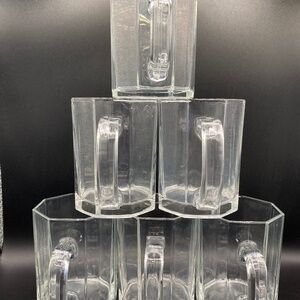 Arcoroc 8x coffee mugs, octagonal clear heat proof glass.  VTG 80s France